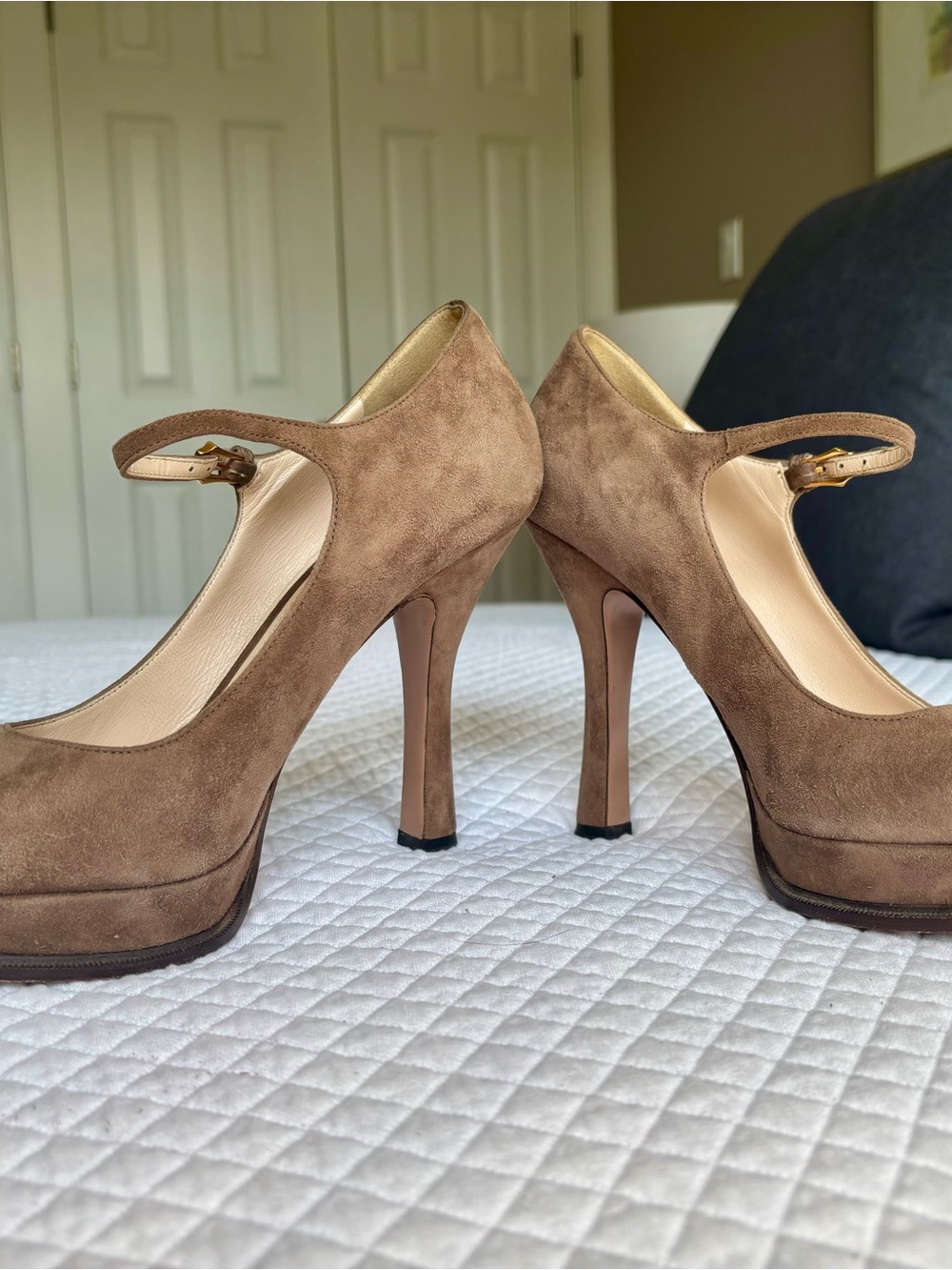 Prada Taupe Suede Mary Jane Platform shoes - Picture 2 of 10